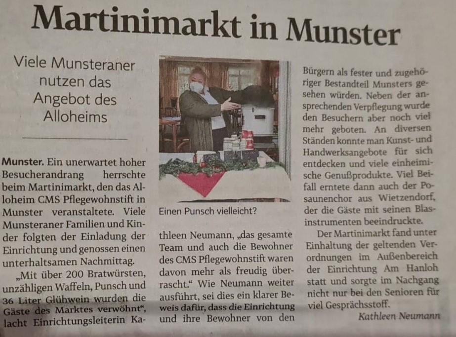 Zeitungsartikel über den Martinimarkt in Munster