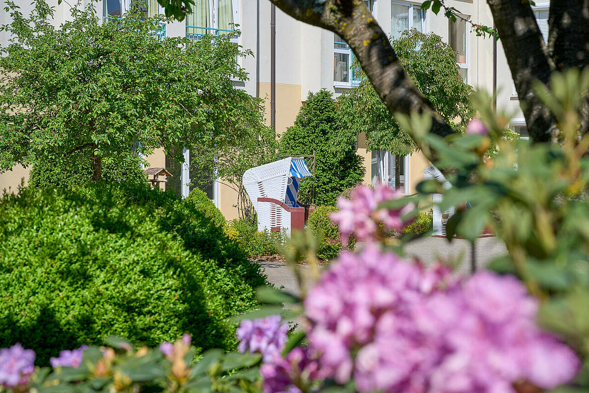 close-up-Strandkorb mit Blumen